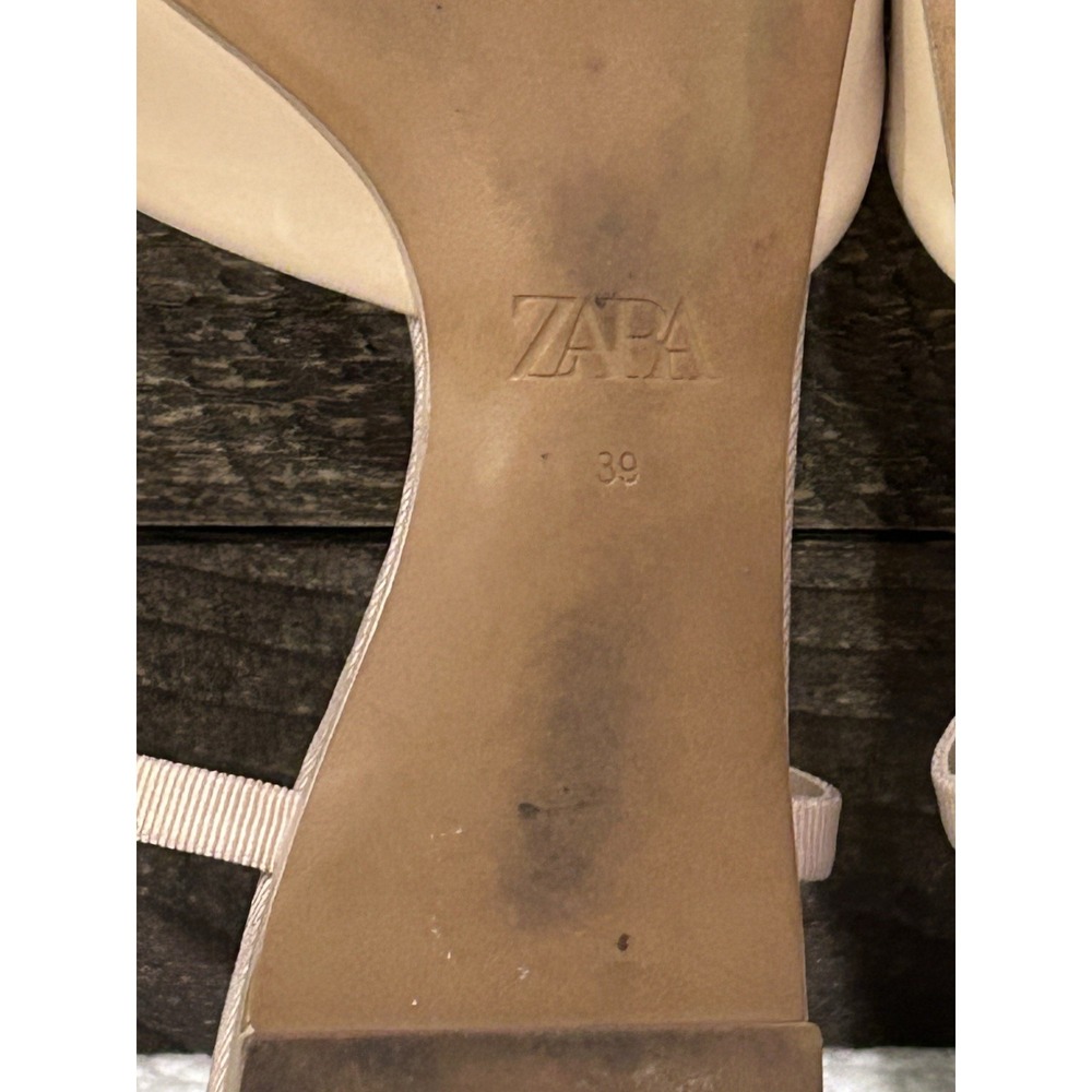 ZARA Beige Velvet Bow Pointed Toe Women's Slingback Flats Size 39 - Picture 8 of 9
